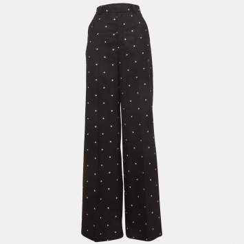 مملوكة مسبقًا RED Valentino Black Gabardine Star Print Wide Leg Trousers S