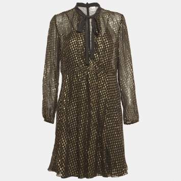 مملوكة مسبقًا RED Valentino Black Fil Coupe Chiffon Short Dress M