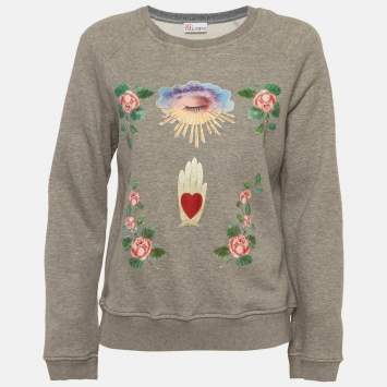 مملوكة مسبقًا RED Valentino Grey Graphic Print Cotton Knit Crew Neck Sweatshirt L