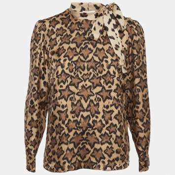 Pre Owned RED Valentino Brown Leopard Print Silk Blouse M
