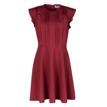 Pre Owned RED Valentino Red Jersey Ruffled Pintuck Detail Fit and Flare Mini Dress M