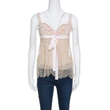 Pre Owned Red Valentino Floral Print Lace Overlay Camisole M