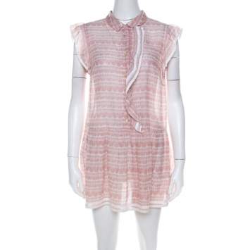 Pre Owned Red Valentino Pale Pink Cotton Ruffled Detail Short Dress M 