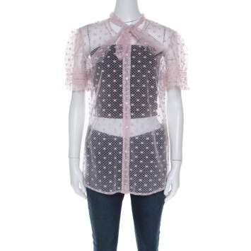 Pre Owned Red Valentino Pale Pink Tulle Bow Tie Detail Sheer Blouse L 