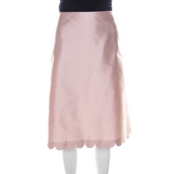 Pre Owned RED Valentino Blush Pink Scalloped Faille Skirt M