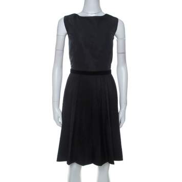 Pre Owned RED Valentino Black Pleated Lace Skirt Detail Sleeveless Dress L