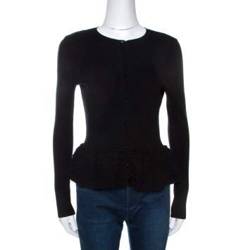 Pre Owned Red Valentino Black Knit Ruffled Peplum Cardigan S