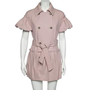 Pre Owned RED Valentino Pink Wool Pleated Detailed Double Breasted Belted Coat S