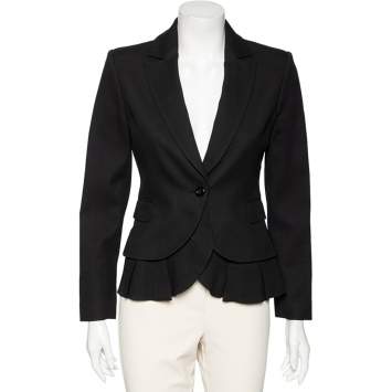Pre Owned RED Valentino Black Crepe Ruffled Hem Blazer S