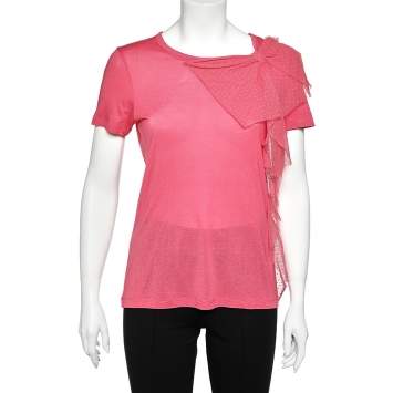 Pre Owned RED Valentino Pink Modal Knit Bow Detail T-shirt L