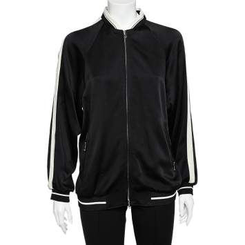 Pre Owned RED Valentino Black Satin Crepe Eagle Embroidered Bomber Jacket M