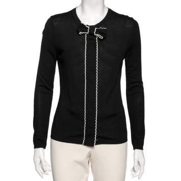 Pre Owned RED Valentino Black Wool Bow And Scalloped Detail Top L