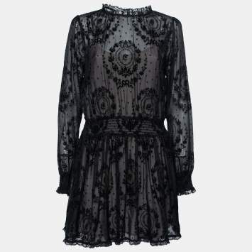 Pre Owned RED Valentino Black Crepe Floral Organza Dress L