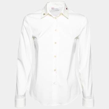 Pre Owned RED Valentino White Cotton Heart Embroidered Collar Shirt S