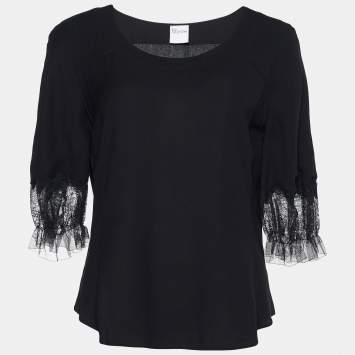 Pre Owned RED Valentino Black Viscose Ruffle Sleeve Top S