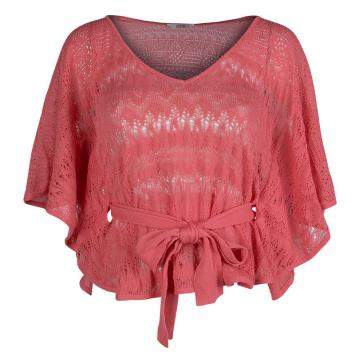 مملوكة مسبقًا Red Valentino Coral Pink Knit Perforated Belted Top M