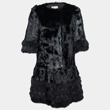 Pre Owned RED Valentino Black Faux Fur Button Front Coat M