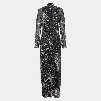 Pre Owned RED Valentino Black Star Printed Silk Mesh Panel Jumpsuit M
