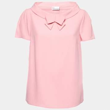 Pre Owned RED Valentino Pink Crepe Bow Detail Half Sleeve Top M
