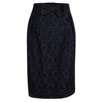 Pre Owned Red Valentino Black and Navy Blue Lace Top and Skirt Set S/M