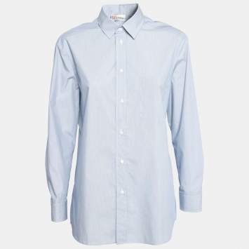 Pre Owned RED Valentino Blue Pinstriped Cotton Poplin Pleated Back Shirt S
