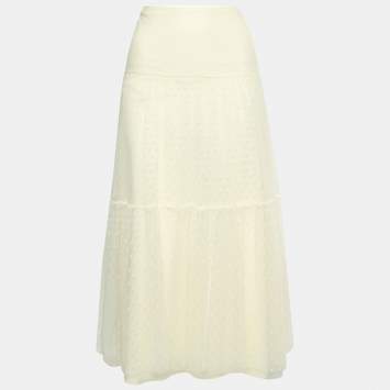 Pre Owned RED Valentino Cream Polka Dot Tulle Flounce Skirt M