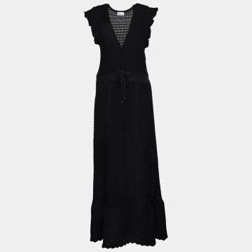 مملوكة مسبقًا Red Valentino Black Crochet Knit Waist Tie Detail Maxi Dress XL