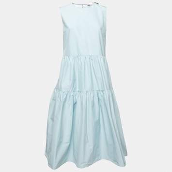 Pre Owned RED Valentino Blue Cotton Taffeta Bow Detail Sleeveless Midi Dress M