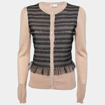 Pre Owned RED Valentino Beige Tulle-Overlay Wool Cardigan XL   