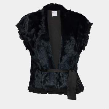 Pre Owned RED Valentino Teal Blue Fur Belted Oversized Jacket M