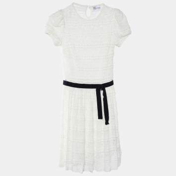 Pre Owned RED Valentino White Lace Contrast Bow Detail Mini Dress S