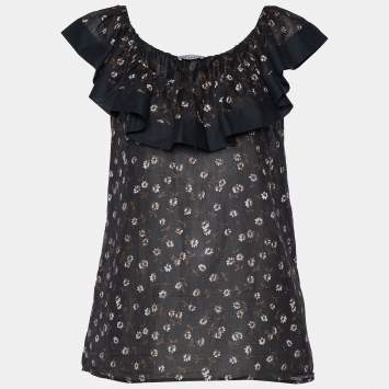Pre Owned RED Valentino Black Floral Printed Cotton Sleeveless Top M
