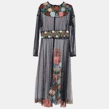 Pre Owned RED Valentino Black Floral Applique Lace Maxi Dress L