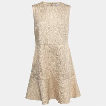Pre Owned RED Valentino Metallic Gold Jacquard Sleeveless Midi Dress L
