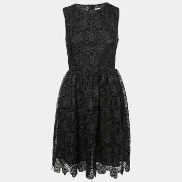 Pre Owned RED Valentino Black Floral Guipure Lace Sleeveless Dress M