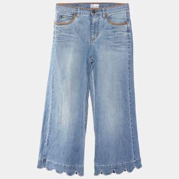 Pre Owned RED Valentino Blue Denim Scallop Trim Jeans S Waist 30"