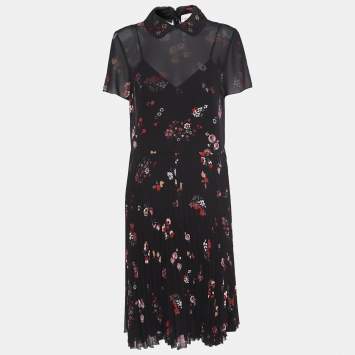 Pre Owned RED Valentino Black Floral Printed Chiffon Dress M