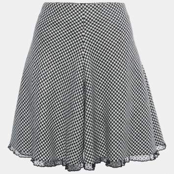 Pre Owned RED Valentino Black Houndstooth Patterned Wool Lace Trim Mini Skirt M