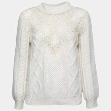 Pre Owned RED Valentino White Cable Knit Lace Detail Sweater M