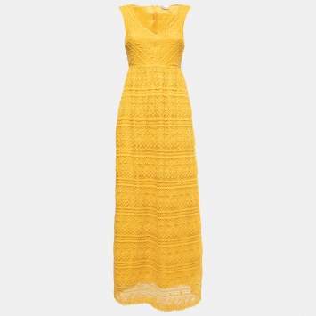 Pre Owned RED Valentino Yellow Knit Sleeveless A-Line Maxi Dress S