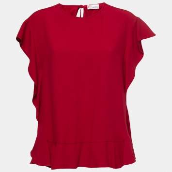 Pre Owned RED Valentino Red Crepe Ruffle Detail Blouse L