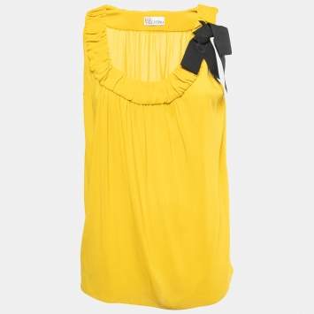 Pre Owned RED Valentino Yellow Crepe Bow Detailed Sleeveless Blouse M
