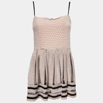Pre Owned RED Valentino Pink/Black Lace Velvet Trimmed Strappy Mini Dress M
