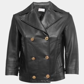 Pre Owned RED Valentino Black Leather Double Breasted Jacket S