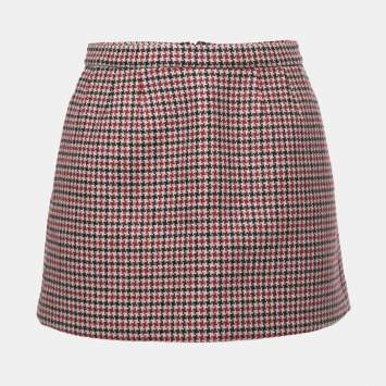 Pre Owned RED Valentino Black/Red Patterned Wool Mini Skirt S