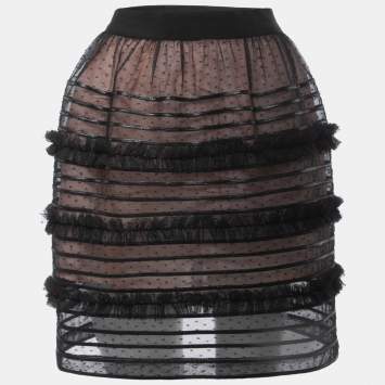 Pre Owned RED Valentino Black Dotted Tulle Ruffled Mini Skirt M
