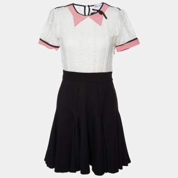 Pre Owned RED Valentino White Lace & Black Jersey Mini Dress S
