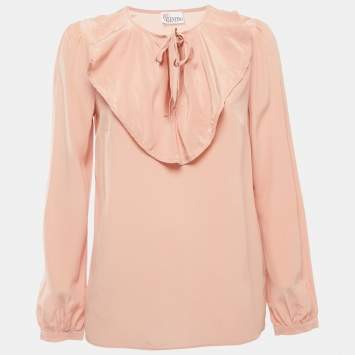 Pre Owned RED Valentino Dusty Pink Silk Neck Tie Detail Long Sleeve Blouse M