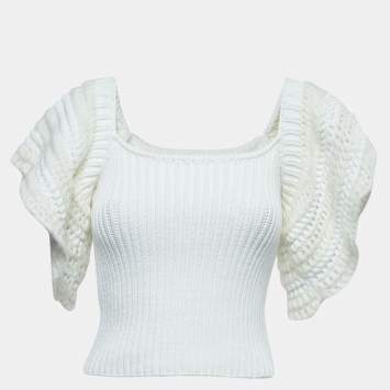 Pre Owned RED Valentino White Crochet Knit Flutter Sleeve Crop Top XS