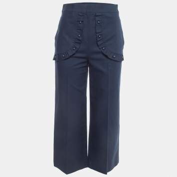 Pre Owned RED Valentino Navy Blue Cotton Frill Detail Culottes S